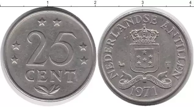 Монета 25 центов Антильских островов 1971 года Медно-никель