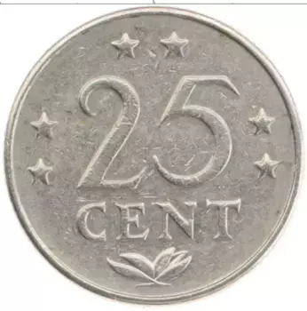 Монета 25 центов Антильских островов 1975 года Медно-никель