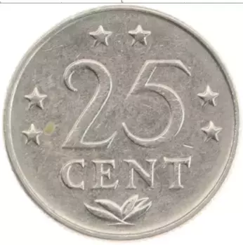 Монета 25 центов Антильских островов 1977 года Медно-никель