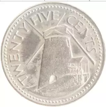 Монета 25 центов Барбадоса 1973 года Медно-никель