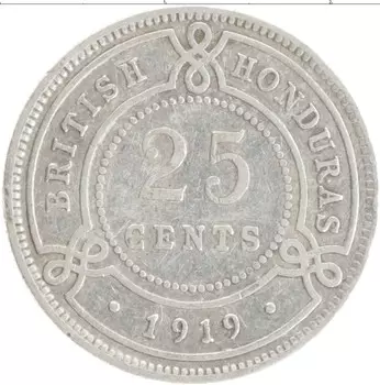 Монета 25 центов Белиза 1919 года Серебро Георг V