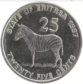 Монета 25 центов Эритреи 1997 года Железо