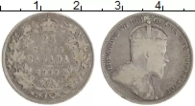 Монета 25 центов Канады 1909 года Серебро Эдуард VII
