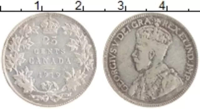 Монета 25 центов Канады 1919 года Серебро Георг V