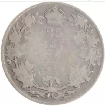 Монета 25 центов Канады 1933 года Серебро Георг V