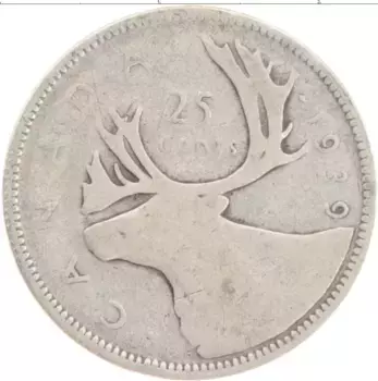 Монета 25 центов Канады 1939 года Серебро Георг VI