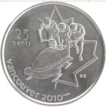 Монета 25 центов Канады 2008 года Медно-никель Олимпиада 2010 в Ванкувере
