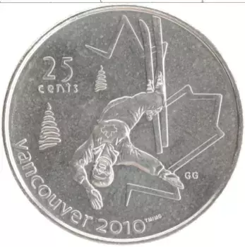 Монета 25 центов Канады 2008 года Медно-никель Олимпиада 2010 в Ванкувере
