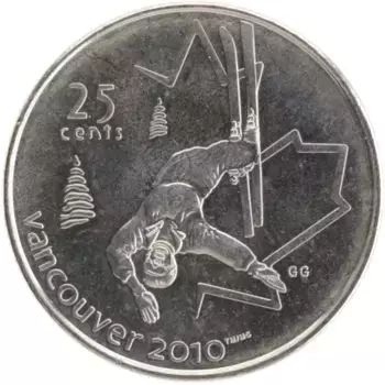 Монета 25 центов Канады 2008 года Медно-никель Олимпийские игры в Ванкувере
