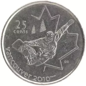 Монета 25 центов Канады 2008 года Медно-никель Олимпийские игры в Ванкувере
