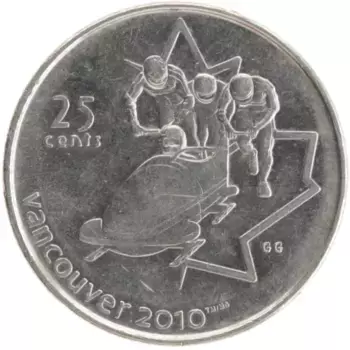 Монета 25 центов Канады 2008 года Медно-никель Олимпийские игры 2010 в Ванкувере