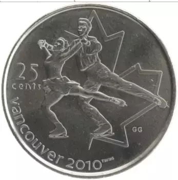 Монета 25 центов Канады 2008 года Медно-никель Олимпиада 2010 в Ванкувере