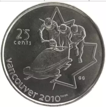 Монета 25 центов Канады 2008 года Медно-никель Олимпиада 2010 в Ванкувере