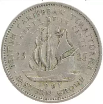 Монета 25 центов Кариб 1961 года Медно-никель Елизавета II