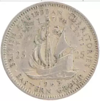 Монета 25 центов Кариб 1963 года Медно-никель Елизавета II