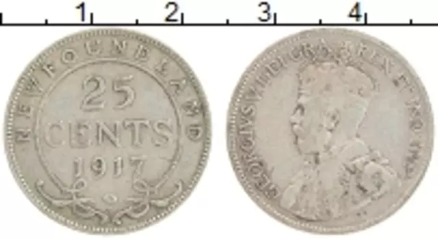 Монета 25 центов Ньюфаундленда 1917 года Серебро Георг V