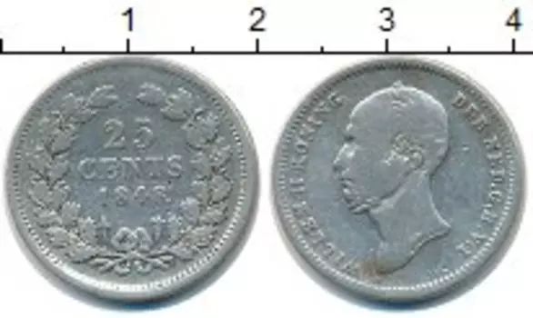 Монета 25 центов Нидерланд 1848 года Серебро Вильгельм II