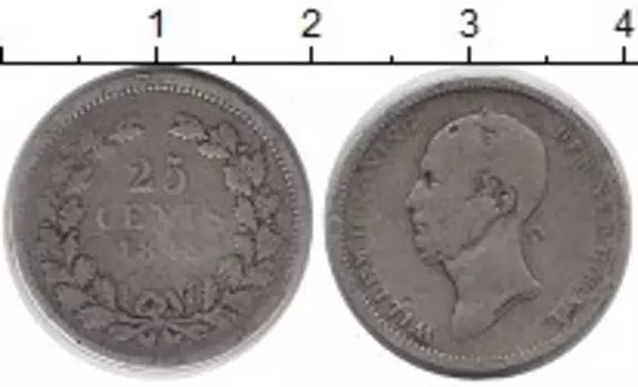 Монета 25 центов Нидерланд 1848 года Серебро Вильгельм II