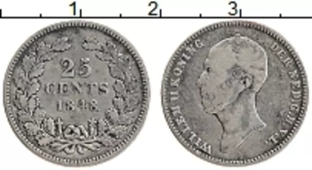 Монета 25 центов Нидерланд 1848 года Серебро Виллем II