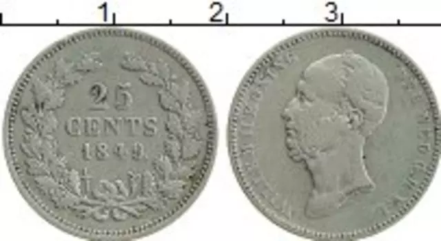 Монета 25 центов Нидерланд 1849 года Серебро Вильгельм II