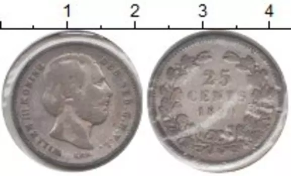 Монета 25 центов Нидерланд 1890 года Серебро Вильям III