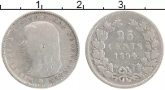 Монета 25 центов Нидерланд 1894 года Серебро Вильгельмина