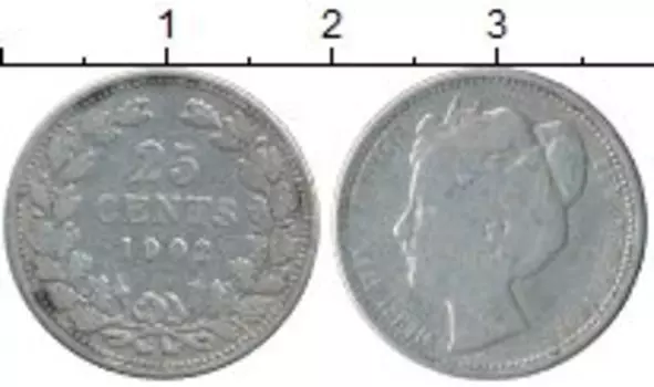 Монета 25 центов Нидерланд 1902 года Серебро Вильгельмина