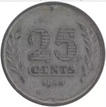 Монета 25 центов Нидерланд 1941 года Цинк