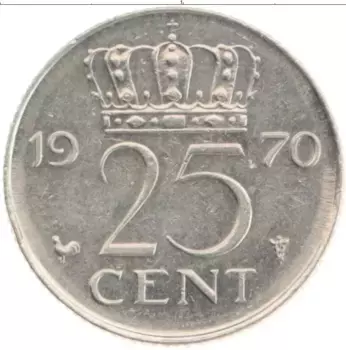 Монета 25 центов Нидерланд 1970 года Медно-никель Юлиана