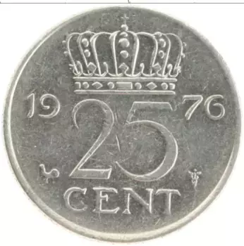 Монета 25 центов Нидерланд 1976 года Медно-никель Юлиана