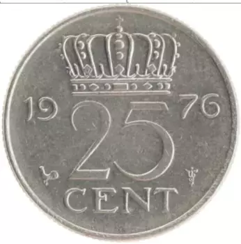 Монета 25 центов Нидерланд 1976 года Медно-никель Юлианна