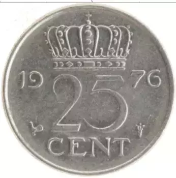 Монета 25 центов Нидерланд 1976 года Медно-никель Юлиана