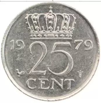 Монета 25 центов Нидерланд 1979 года Медно-никель Юлиана