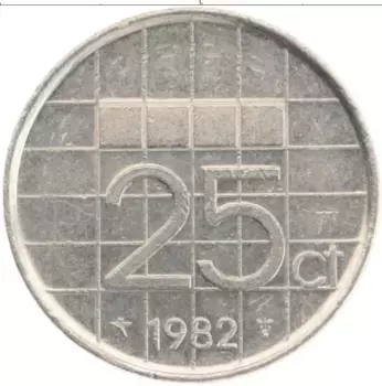 Монета 25 центов Нидерланд 1982 года Медно-никель Беатрикс