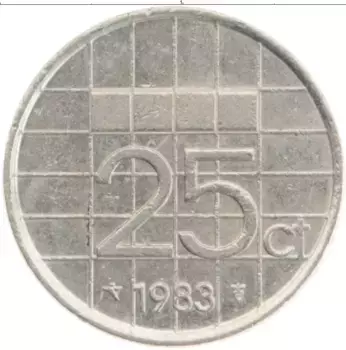 Монета 25 центов Нидерланд 1983 года Медно-никель Беатрикс