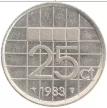 Монета 25 центов Нидерланд 1983 года Медно-никель Беатрикс