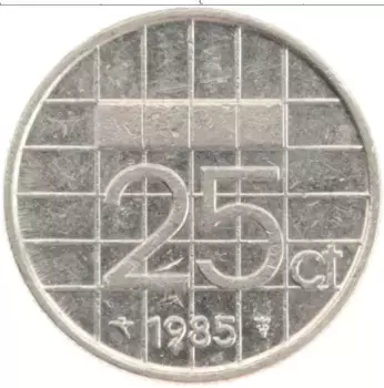Монета 25 центов Нидерланд 1985 года Медно-никель