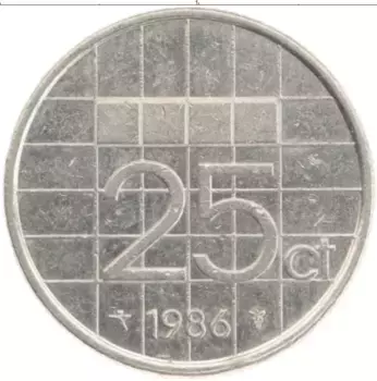 Монета 25 центов Нидерланд 1986 года Медно-никель Беатрикс