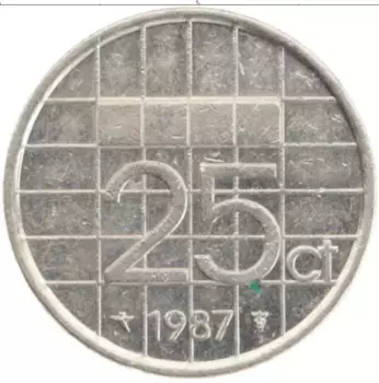 Монета 25 центов Нидерланд 1987 года Медно-никель Беатрикс