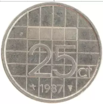 Монета 25 центов Нидерланд 1987 года Медно-никель Беатрикс