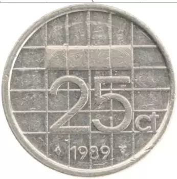 Монета 25 центов Нидерланд 1989 года Медно-никель Беатрикс