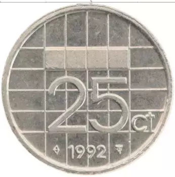 Монета 25 центов Нидерланд 1992 года Медно-никель Беатрикс
