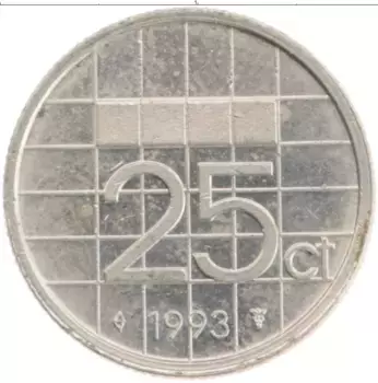 Монета 25 центов Нидерланд 1993 года Медно-никель Беатрикс