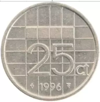 Монета 25 центов Нидерланд 1996 года Медно-никель Беатрикс