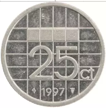 Монета 25 центов Нидерланд 1997 года Медно-никель Беатрикс