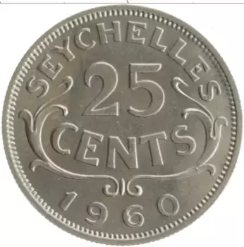 Монета 25 центов Сейшел 1960 года Медно-никель Елизавета II
