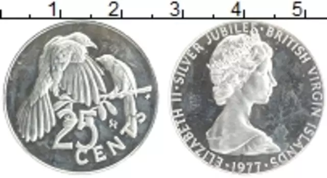 Монета 25 центов Виргинских островов 1977 года Серебро Елизавета II