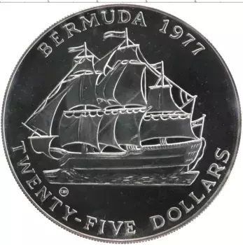Монета 25 долларов Бермудских островов 1977 года Серебро Елизавета II