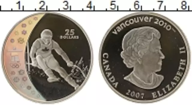 Монета 25 долларов Канады 2007 года Серебро Олимпийские игры, лыжи