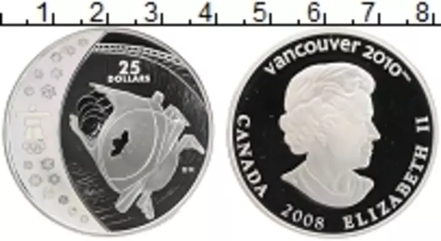 Монета 25 долларов Канады 2008 года Серебро Олимпиада в Ванкувере